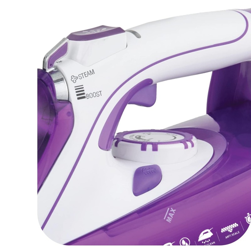 Havells Plastic Husky 2200 W Steam Iron With Auto Shut Off, Steam Boost, Vertical, Horizontal Ironing, Anti Drip, Self-Cleaning and Anti Calc Technology. (Purple), 2200 Watts