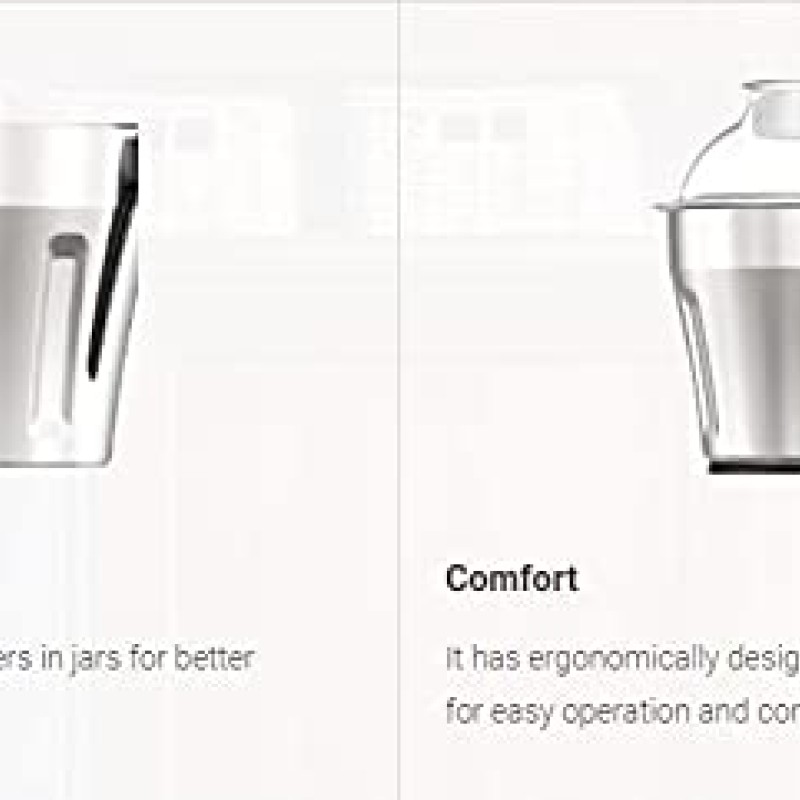 Havells Hydro 750 watt Mixer Grinder with 3 Wider mouth Stainless Steel Jar, Hands Free operation , GREY