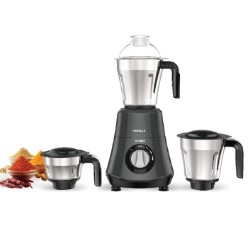 Havells Hydro 750 watt Mixer Grinder with 3 Wider mouth Stainless Steel Jar, Hands Free operation , GREY