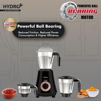 Havells Hydro Plus 1000 watt 3 Jar Mixer Grinder with Ball Bearing Motor, 22000 RPM, Wider mouth Stainless Steel Jar, Hands Free operation, SS-304 Grade Blade and 2 Yr Manufacturer Warranty Havells Hydro Plus 1000 watt 3 Jar Mixer Grinder with Ball Bearing Motor, 22000 RPM, Wider mouth Stainless Steel Jar, Hands Free operation, SS-304 Grade Blade and 2 Yr Manufacturer Warranty
