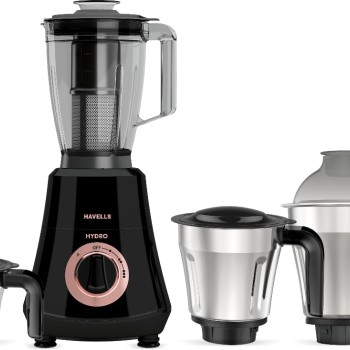Havells Hydro Plus 1000 watt 4 Jar Mixer Grinder with Ball Bearing Motor, 22000 RPM, Wider mouth Stainless Steel Jar, Hands Free operation, SS-304 Grade Blade and 2 Yr Manufacturer Warranty