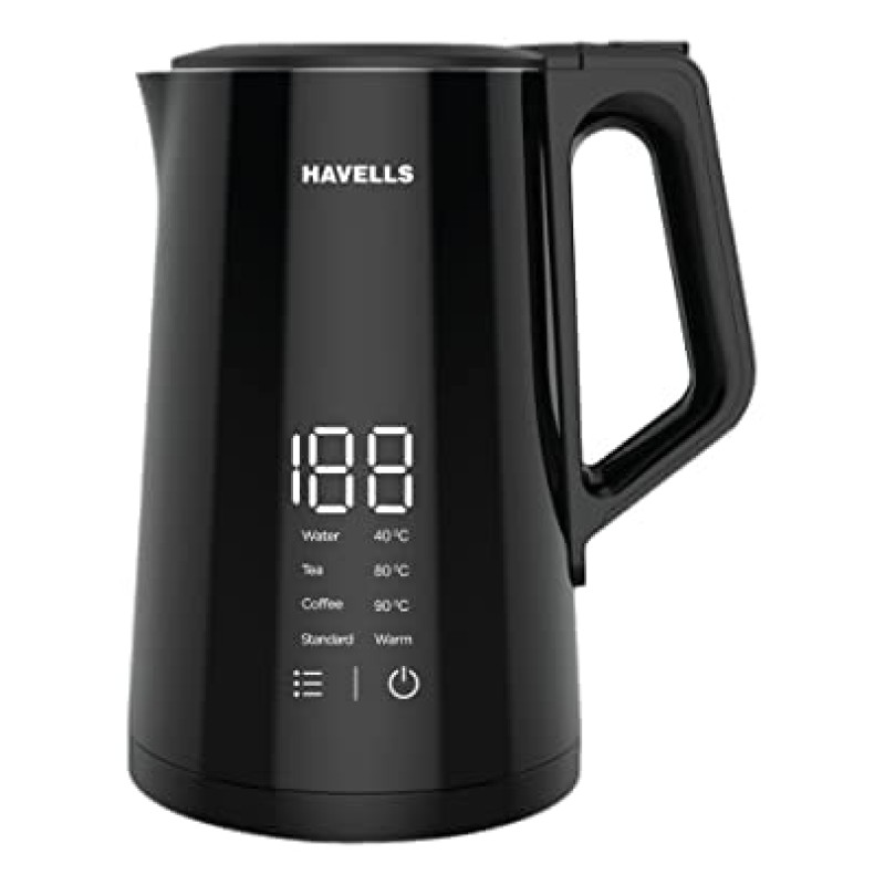 Havells I-Conic 1.5 Litre Digital Kettle with double wall and 304 stainless steel tank (Black)