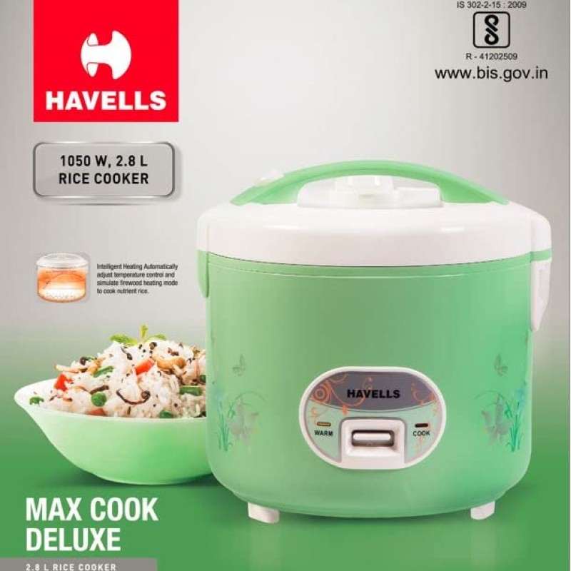 Havells Max Cook Dlx Cl 2.8 Ltr Rice Cooker, 2.8 Liter, Light Green