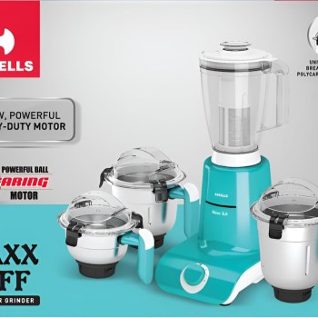 Havells Maxx TUFF Heavy Duty 900 Watts 4 Jar Mixer Grinder, Ball Bearing Copper Motor, 22000 RPM, Large Size Break Resistant Jars with Flow Breaker, 5Years Motor Warranty (White/green)