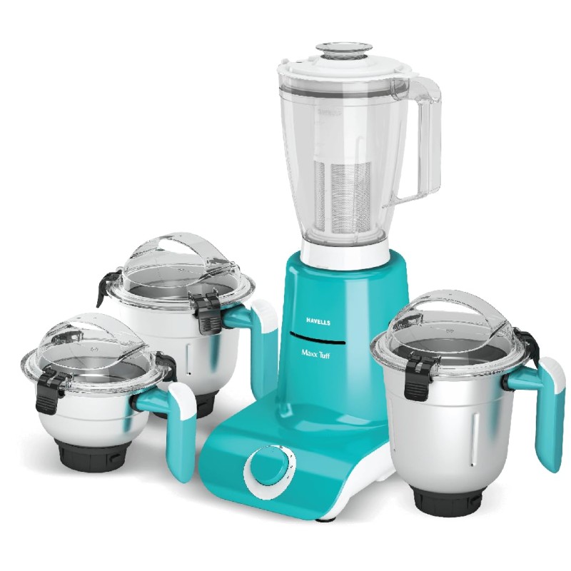 Havells Maxx TUFF Heavy Duty 900 Watts 4 Jar Mixer Grinder, Ball Bearing Copper Motor, 22000 RPM, Large Size Break Resistant Jars with Flow Breaker, 5Years Motor Warranty (White/green) Havells Maxx TUFF Heavy Duty 900 Watts 4 Jar Mixer Grinder, Ball Bearing Copper Motor, 22000 RPM, Large Size Break Resistant Jars with Flow Breaker, 5Years Motor Warranty (White/green)