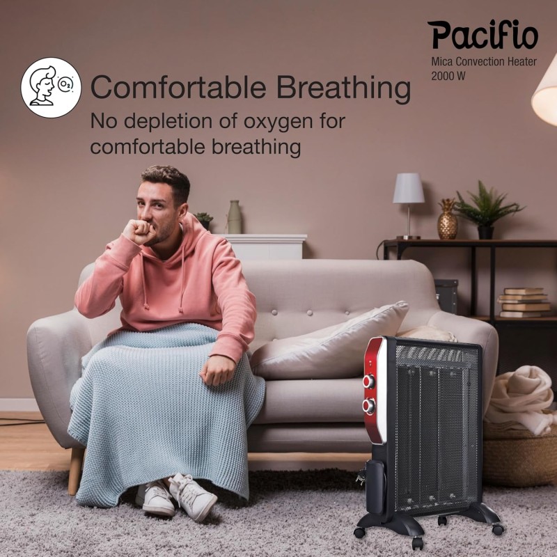 Havells Room Heater 1500W Pacifio Mica| Micathermic Technology for Rapid and Instant Heating | Silent Operation, Comfortable Breathing and Anti Dryness| 2 Heat Setting | 2 Year Warranty| Black and Rose Gold
