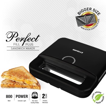 Havells Perfect Fill Plus Sandwich Maker(Black), 800 Watts