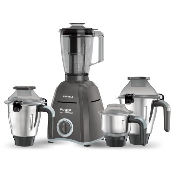 Havells Power Hunk (4 Jar) 800 watt Mixer Grinder with 3 Wider mouth Stainless Steel Jar, Hands Free operation, SS-304 Grade Blade and 7 year motor warranty (Grey)