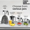 Havells Power Hunk (4 Jar) 800 watt Mixer Grinder with 3 Wider mouth Stainless Steel Jar, Hands Free operation, SS-304 Grade Blade and 7 year motor warranty (Grey)