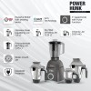 Havells Power Hunk (4 Jar) 800 watt Mixer Grinder with 3 Wider mouth Stainless Steel Jar, Hands Free operation, SS-304 Grade Blade and 7 year motor warranty (Grey)