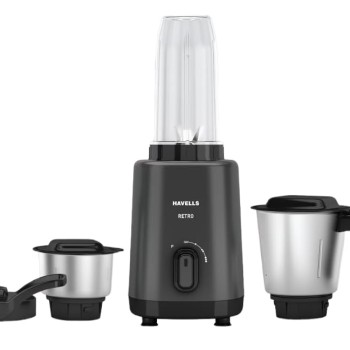 Havells Retro Nutri-Xl 500 Watts 3 Jar Mixer Grinder|21000Rpm| RoHS Complaint | 600Ml Nutri Jar with Sipper Lid | 1L Dry/Wet Grinding Jar |2Yr Product & 5Yr Motor Manufacturer Warranty (Black)