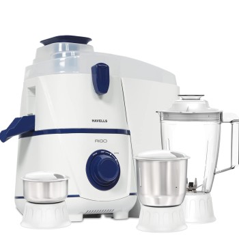 Havells RIGO Juicer Mixer Grinder, 500W, 3 Jars (White, Dark Blue)