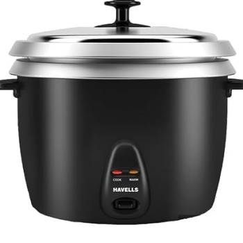 HAVELLS RISO Plus 1.8 L 1 Bowl Rice Cooker| 700 W | Indicator Light |3 X Protection | 1 mm Thick inner bowl | SS 304 stainless steel Lid | Cook and Warm function| Drum shape model(Black)