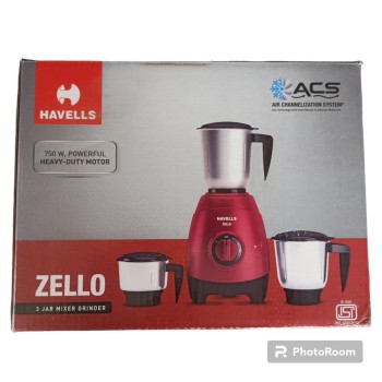 Havells Zello (3 Jar) Mixer Grinder (Red),750 Watt Havells Zello (3 Jar) Mixer Grinder (Red),750 Watt