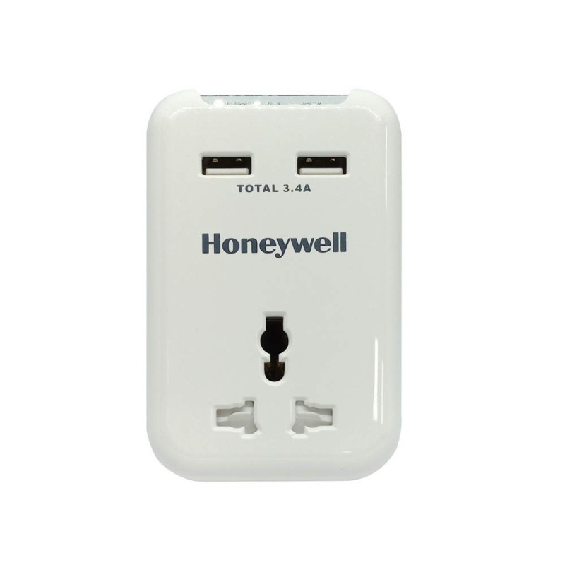 Honeywell Travel Surge, 1 Universal Socket+2 USB Ports, 12000Amp, Charge On The Go, Device Secure Warranty, X3 Fireproof MOV tech, Spike Guard, 3 Year Manufacturer Warranty Honeywell Travel Surge, 1 Universal Socket+2 USB Ports, 12000Amp, Charge On The Go, Device Secure Warranty, X3 Fireproof MOV tech, Spike Guard, 3 Year Manufacturer Warranty