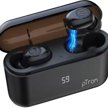 PTron Tango True Wireless Waterproof Twins v5.0 Bluetooth Headset  (Black, True Wireless)