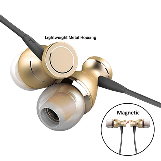 pTron Magg HBE (High Bass Earphones) Magnetic in-Ear Wired Headphones with Mic - (Gold)