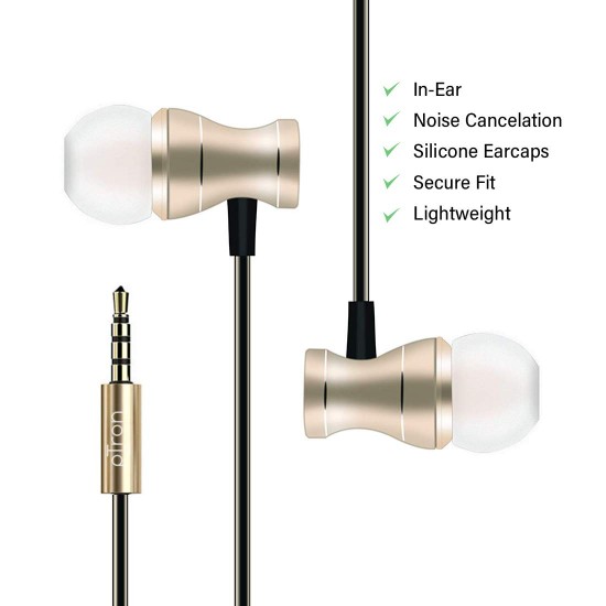 pTron Magg HBE (High Bass Earphones) Magnetic in-Ear Wired Headphones with Mic - (Gold)