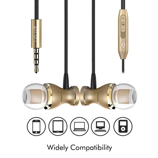 pTron Magg HBE (High Bass Earphones) Magnetic in-Ear Wired Headphones with Mic - (Gold)