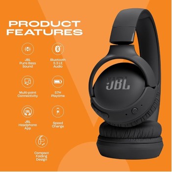 JBL Tune 520BT Wireless On Ear Headphones with Mic, Pure Bass Sound, Upto 57 Hrs Playtime, Lightweight, Bluetooth 5.3 JBL Tune 520BT Wireless On Ear Headphones with Mic, Pure Bass Sound, Upto 57 Hrs Playtime, Lightweight, Bluetooth 5.3