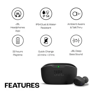 JBL Wave Buds in-Ear Wireless Earbuds (TWS) with Mic,App for Customized  Extra Bass Eq,32 Hours Battery&Quick Charge,Ip54 Water&Dust  Resistance,Ambient