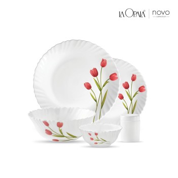 La Opala Radiant Curves Novo Collection Opalware Dinner Set, 15 Pieces, White/Red, Standard La Opala Radiant Curves Novo Collection Opalware Dinner Set, 15 Pieces, White/Red, Standard