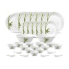 La Opala Diva Classique Collection Opal Glass Crockery | for Family of 6 | Dinner Set 33 pcs Fluted Green | Plates and Bowls for Dining | Microwave Safe | 100% Vegetarian | Extra Strong | White