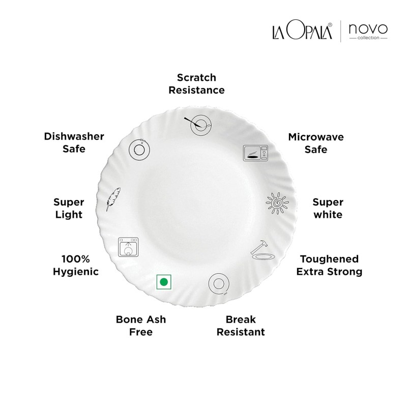 LaOpala Blissfull Green Novo Collection Opalware Dinner Set, 29 Pieces, White