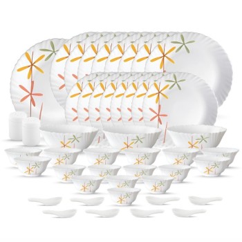 La Opala, Novo Collection, Opal Glass Dinner Set 46pcs, Autumn Flower, White