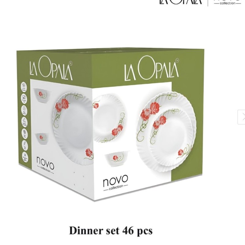 La Opala, Novo Collection, Opal Glass Dinner Set 46pcs, Autumn Flower, White