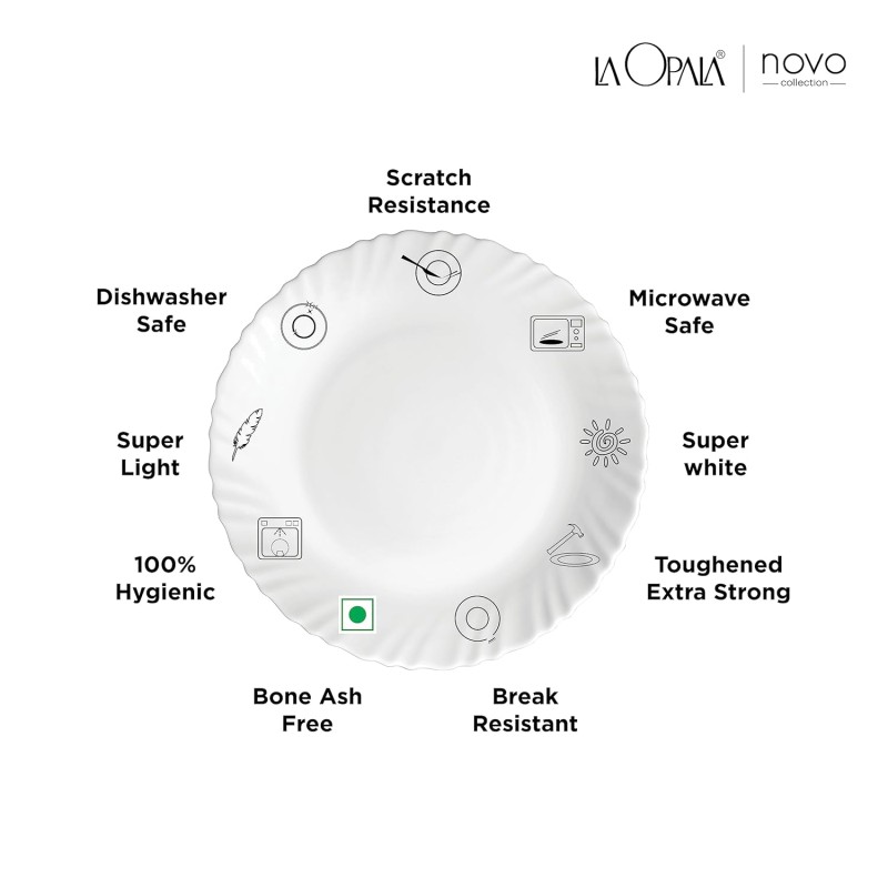 La Opala Novo Collection Opal Glass Crockery | for Family of 8 | Dinner Set 46 pcs English Lavender | Plates and Bowls for Dining | Microwave Safe | 100% Vegetarian | Extra Strong | Light and White