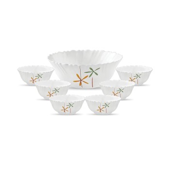 La Opala Novo Collection Opal Glass Crockery | Gift Set of 7 | Pudding Set 7 pcs Autumn Flower | Bowls for Desserts and Gifting | Microwave Safe | 100% Vegetarian | Extra Strong | Light and White