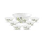 La Opala Novo Collection Opal Glass Crockery | Gift Set of 7 | Pudding Set 7 pcs Lush Greens | bowls for desserts and gifting | Microwave Safe | 100% Vegetarian | Extra Strong | Light and White