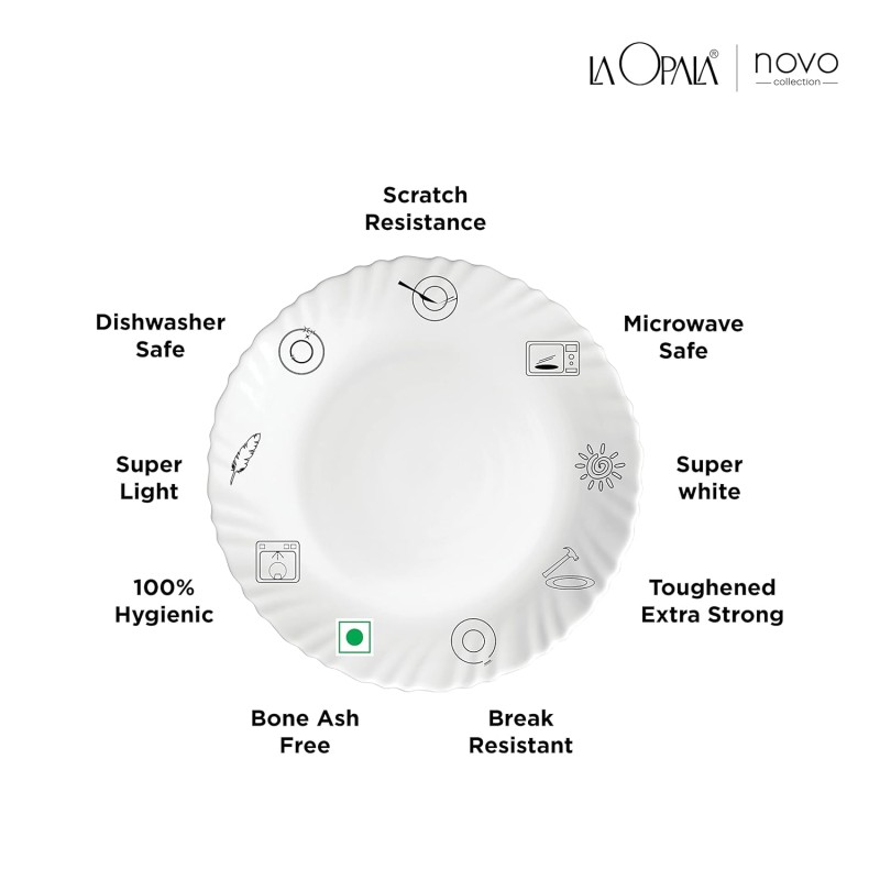 La Opala Novo Collection Opal Glass Crockery | Gift Set of 7 | Pudding Set 7 pcs Lush Greens | bowls for desserts and gifting | Microwave Safe | 100% Vegetarian | Extra Strong | Light and White