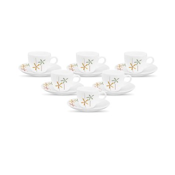 La Opala, Novo Collection Opal Glass Crockery | Cup and Saucer Lily, Set of 12 | Autumn Flower, 150 ml | for Tea and Coffee | Microwave Safe | 100% Vegetarian | Extra Strong | Super Light | Super White