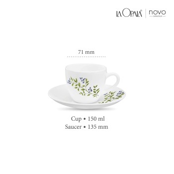 La Opala, Novo Collection Opal Glass Crockery | Cup and Saucer Lily, Set of 12 | Lush Greens, 150 ml | for Tea and Coffee | Microwave Safe | 100% Vegetarian | Extra Strong | Super Light | Super White