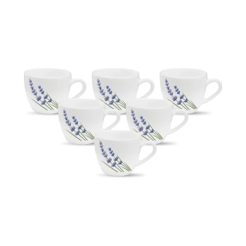 La Opala, Novo Collection Opal Glass Crockery | Cup Lily, Set of 6 | English Lavender, 150 ml | for Tea and Coffee | Microwave Safe | 100% Vegetarian | Toughened Extra Strong | Super Light | Super White