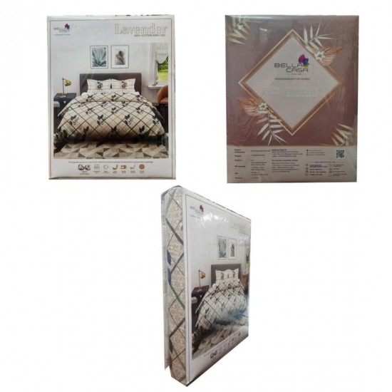 Bella Casa, Double Bedsheet Set with 2 Pillow Covers 100% Cotton -Lavender