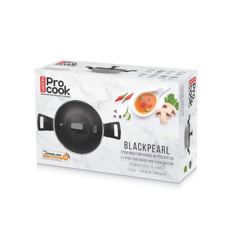 MILTON Pro cook Black Pearl Aluminium Induction Kadhai, 24 cm /2.8 L, Grey | 1 Years Warranty