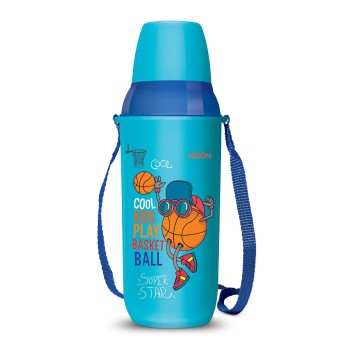 Milton Kool Kid 650 Plastic Insulated Water Bottle with Belt and Straw, 600 ml, Light Blue | PU Insulated | BPA Free | Easy to Carry | Leak Proof
