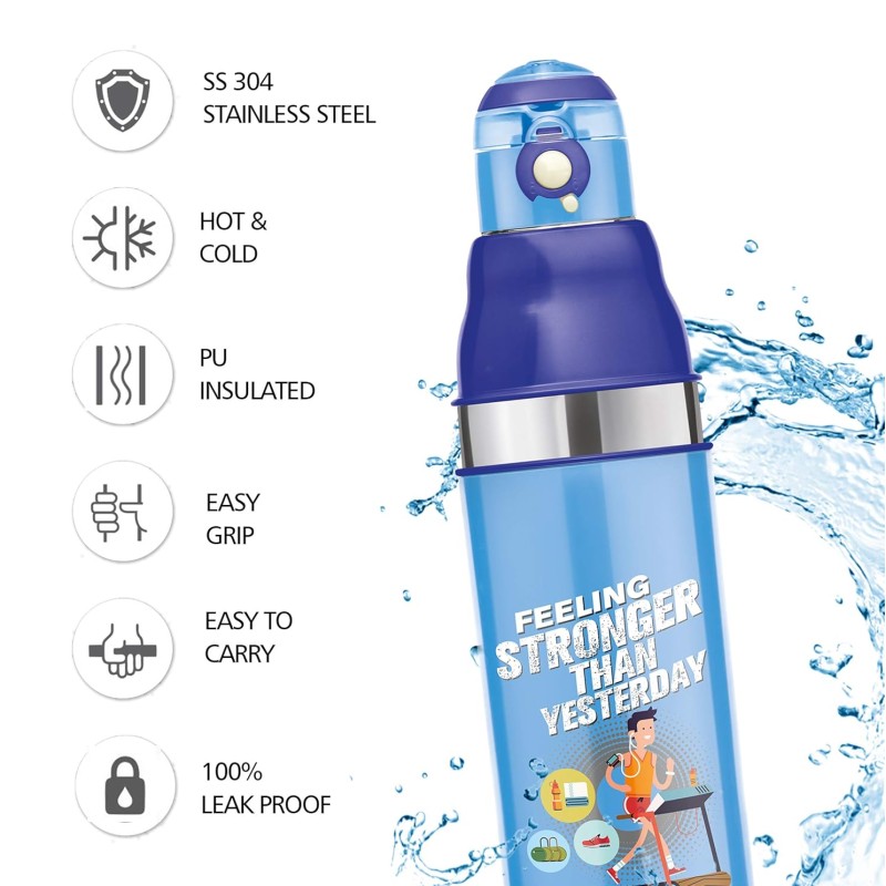 MILTON Kool Stunner 900 Insulated School Kids Bottle with Inner Steel, 660 ml, Blue