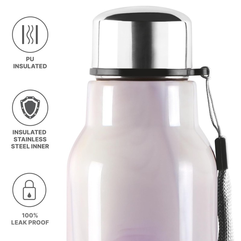 Milton Steel Marble 600 Leak Proof, Hot and Cold, Wide Mouth and Easy to Open Insulated Inner Steel Outer Plastic Water Bottle, 520 ml, Voilet, School | Office | Travel Bottle