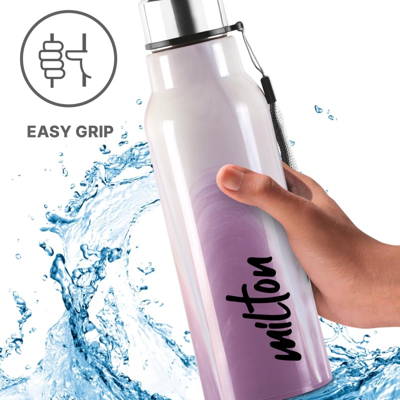Milton Steel Marble 600 Leak Proof, Hot and Cold, Wide Mouth and Easy to Open Insulated Inner Steel Outer Plastic Water Bottle, 520 ml, Voilet, School | Office | Travel Bottle