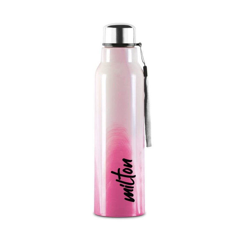 Milton Steel Marble 900 Leak Proof, Hot and Cold, Wide Mouth and Easy to Open Insulated Inner Steel Outer Plastic Water Bottle, 630 ml, Pink, School | Office | Travel Bottle
