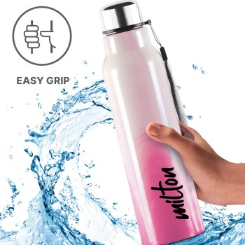 Milton Steel Marble 900 Leak Proof, Hot and Cold, Wide Mouth and Easy to Open Insulated Inner Steel Outer Plastic Water Bottle, 630 ml, Pink, School | Office | Travel Bottle
