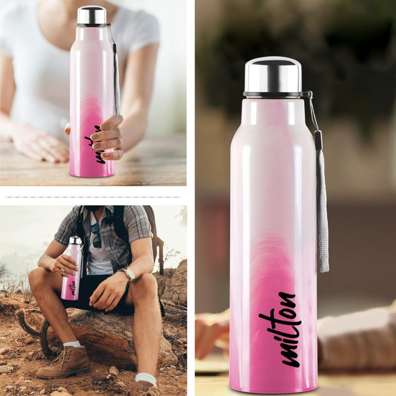 Milton Steel Marble 900 Leak Proof, Hot and Cold, Wide Mouth and Easy to Open Insulated Inner Steel Outer Plastic Water Bottle, 630 ml, Pink, School | Office | Travel Bottle