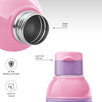 Milton Steel Barbie 900 Insulated Inner Stainless Steel Kids Water Bottle, 520 ml, Pink and Purple | PU Insulated | Hot and Cold | Easy to Carry | Leak Proof
