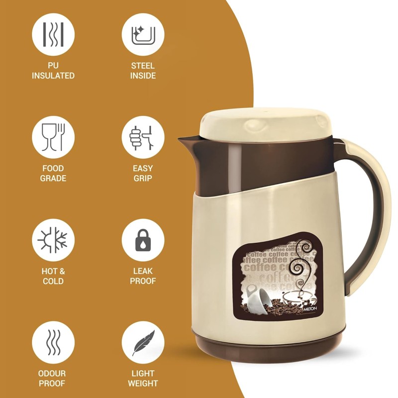 Milton Viva Tuff 500 Insulated Jug, 500 ml, Brown | Food Grade | Easy Grip | Hot and Cold | Leak Proof | Odour Proof | Light Weight Milton Viva Tuff 500 Insulated Jug, 500 ml, Brown | Food Grade | Easy Grip | Hot and Cold | Leak Proof | Odour Proof | Light Weight
