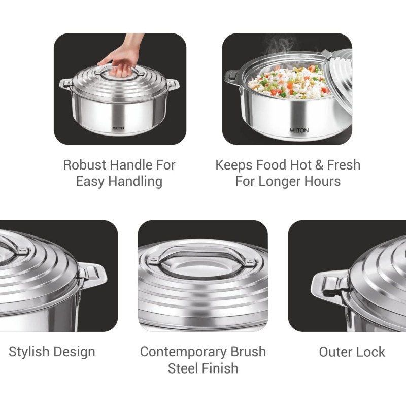 Milton Galaxia Stainless Steel Casserole, 2.5 litres, Silver