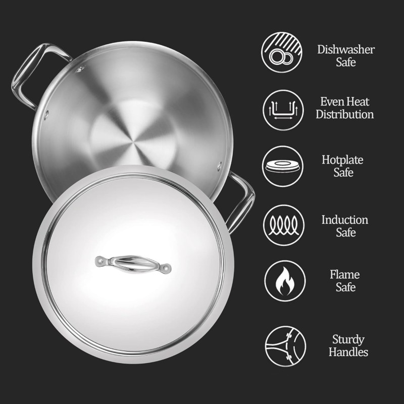 MILTON Pro cook Triply Deep Kadhai with Stainless Steel Lid, 28 cm, 5.5 litres, Silver | 3 Years Warranty | Dishwasher | Induction | Hot Plate | Flame Safe